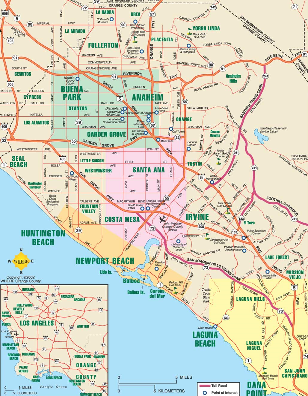 ロサンゼルス不動産の水先案内人　ちのね美由紀　オレンジ郡地図　OC County Map